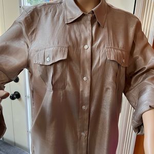 Chico’s Size 2 Tan Shimmer button up long sleeve